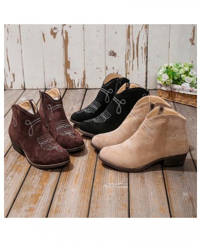 Solid Retro Colors Zipper Casual Short Women's Boots Shoes Fashion Women's Boots Heeled Leather Booties Khaki 5 $16.98 Boots