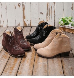 Solid Retro Colors Zipper Casual Short Women's Boots Shoes Fashion Women's Boots Heeled Leather Booties Khaki 5 $16.98 Boots