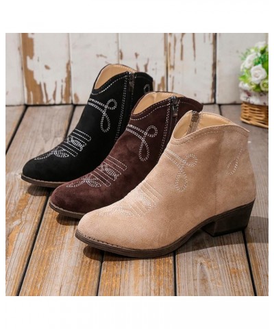 Solid Retro Colors Zipper Casual Short Women's Boots Shoes Fashion Women's Boots Heeled Leather Booties Khaki 5 $16.98 Boots