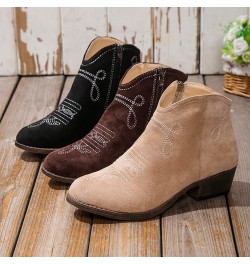 Solid Retro Colors Zipper Casual Short Women's Boots Shoes Fashion Women's Boots Heeled Leather Booties Khaki 5 $16.98 Boots