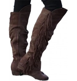 Women's Knee High Boots Retro Western Cowboy Boots with Fringes Leisure Knight Boots with Zipper Suede Overknee Boots Thermal...