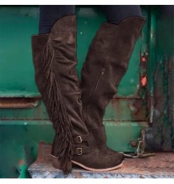 Women's Knee High Boots Retro Western Cowboy Boots with Fringes Leisure Knight Boots with Zipper Suede Overknee Boots Thermal...