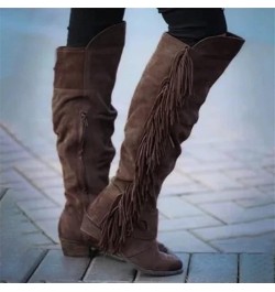 Women's Knee High Boots Retro Western Cowboy Boots with Fringes Leisure Knight Boots with Zipper Suede Overknee Boots Thermal...