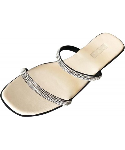 Summer Sandals for Women Flat Wide Width 2023 Comfy Platform Retro Crystal Slippers Beach Travel Flip Flops J-beige $28.01 Sa...