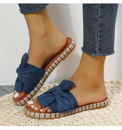 Fashion Women Beach Slip On Casual Open Toe Non Slip Flat Bow Tie Breathable Slippers Shoes Women's Slippers Size 8 (Blue, 6....