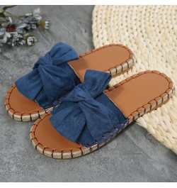 Fashion Women Beach Slip On Casual Open Toe Non Slip Flat Bow Tie Breathable Slippers Shoes Women's Slippers Size 8 (Blue, 6....