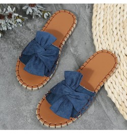 Fashion Women Beach Slip On Casual Open Toe Non Slip Flat Bow Tie Breathable Slippers Shoes Women's Slippers Size 8 (Blue, 6....