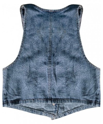 Top Slim Fit Sexy Patchwork Short Slim Fit Strap Style Denim Vest Top Little House Big, Large G-blue - Women Wrap Jean Vest $...