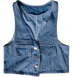 Top Slim Fit Sexy Patchwork Short Slim Fit Strap Style Denim Vest Top Little House Big, Large G-blue - Women Wrap Jean Vest $...