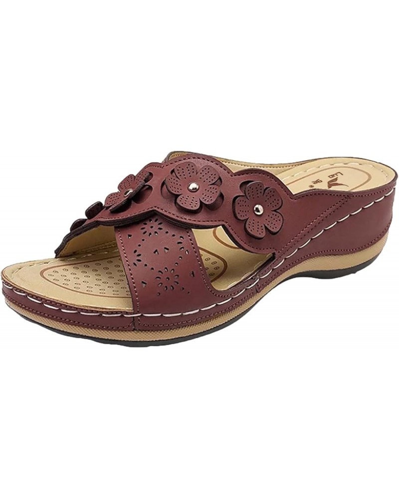 Girls Floral Platform Thick Sole Wedge Slip On Summer 2024 Women Sandles Women Beach Sandals Shoes Dressy Non Slip Brown $16....