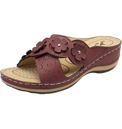 Girls Floral Platform Thick Sole Wedge Slip On Summer 2024 Women Sandles Women Beach Sandals Shoes Dressy Non Slip Brown $16....