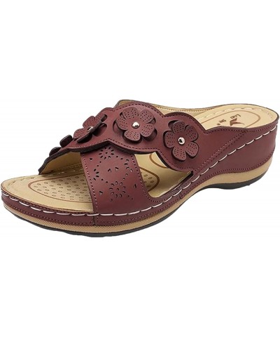 Girls Floral Platform Thick Sole Wedge Slip On Summer 2024 Women Sandles Women Beach Sandals Shoes Dressy Non Slip Brown $16....