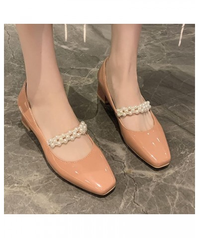 Patent Leather Pump Shoe for Womens Wedding Square Toe Put On High-Heeled Girl All-Match Mary Jane Pumps Pink $24.29 Pumps