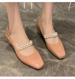 Patent Leather Pump Shoe for Womens Wedding Square Toe Put On High-Heeled Girl All-Match Mary Jane Pumps Pink $24.29 Pumps