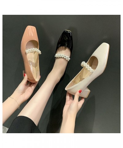 Patent Leather Pump Shoe for Womens Wedding Square Toe Put On High-Heeled Girl All-Match Mary Jane Pumps Pink $24.29 Pumps