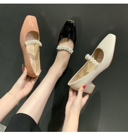 Patent Leather Pump Shoe for Womens Wedding Square Toe Put On High-Heeled Girl All-Match Mary Jane Pumps Pink $24.29 Pumps