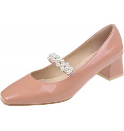 Patent Leather Pump Shoe for Womens Wedding Square Toe Put On High-Heeled Girl All-Match Mary Jane Pumps Pink $24.29 Pumps