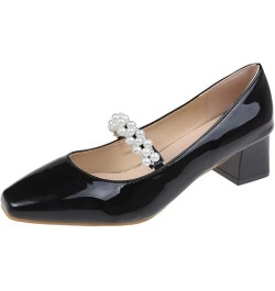 Patent Leather Pump Shoe for Womens Wedding Square Toe Put On High-Heeled Girl All-Match Mary Jane Pumps Pink $24.29 Pumps