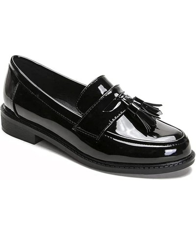 Pumps Slip-on Flats Oxfords Loafers for Womens Low Block Heels Tassels Patent Leather Cozy School Shoes Black $33.00 Oxfords