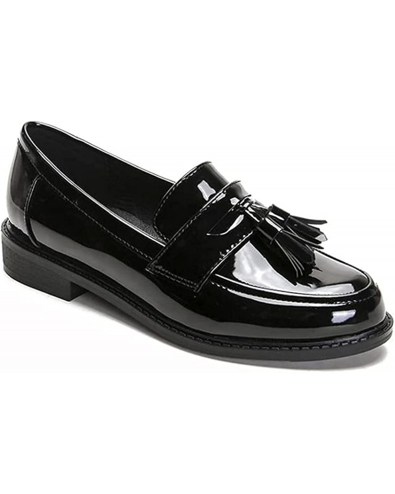 Pumps Slip-on Flats Oxfords Loafers for Womens Low Block Heels Tassels Patent Leather Cozy School Shoes Black $33.00 Oxfords