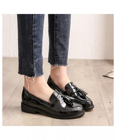 Pumps Slip-on Flats Oxfords Loafers for Womens Low Block Heels Tassels Patent Leather Cozy School Shoes Black $33.00 Oxfords