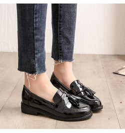 Pumps Slip-on Flats Oxfords Loafers for Womens Low Block Heels Tassels Patent Leather Cozy School Shoes Black $33.00 Oxfords