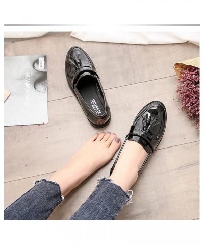 Pumps Slip-on Flats Oxfords Loafers for Womens Low Block Heels Tassels Patent Leather Cozy School Shoes Black $33.00 Oxfords