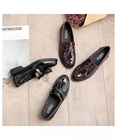 Pumps Slip-on Flats Oxfords Loafers for Womens Low Block Heels Tassels Patent Leather Cozy School Shoes Black $33.00 Oxfords