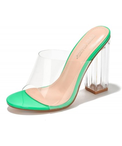 Fusion Clear Chunky Block High Heels for Women, Transparent Booties for Women Green $23.93 Boots