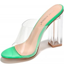 Fusion Clear Chunky Block High Heels for Women, Transparent Booties for Women Green $23.93 Boots