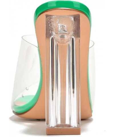 Fusion Clear Chunky Block High Heels for Women, Transparent Booties for Women Green $23.93 Boots