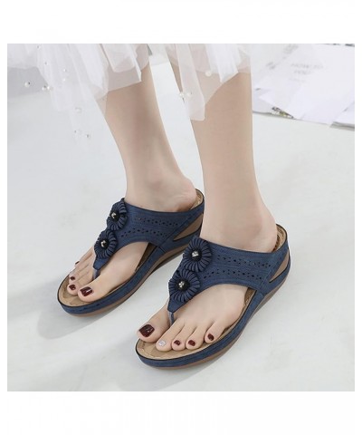 Women's Slide Sandals Cute Foam Insole Party Dress Shoes Trendy Chunky Block Heels Blue $19.19 Sandals