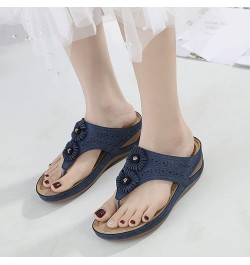 Women's Slide Sandals Cute Foam Insole Party Dress Shoes Trendy Chunky Block Heels Blue $19.19 Sandals