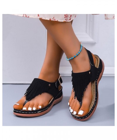 Casual Wedge Sandals for Women Comfortable Tassel Clip Toe Summer Beach Sandals Fashion Ladies Flip Flops Bohemia Platform Dr...