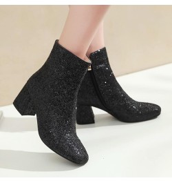 Women's 2023 New Side Zipper Solid Thick Heel Sequins Short Boots Platform Wedge Boots for Women (Black, 8.5) Black 7.5 $35.5...