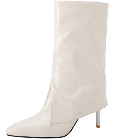 Fashion Stiletto Heels Mid Calf Boots for Women 29 White $28.59 Boots