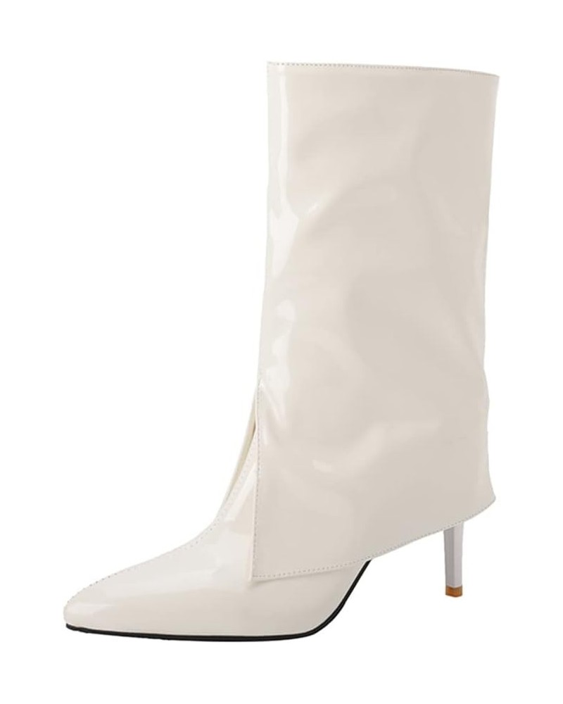 Fashion Stiletto Heels Mid Calf Boots for Women 29 White $28.59 Boots