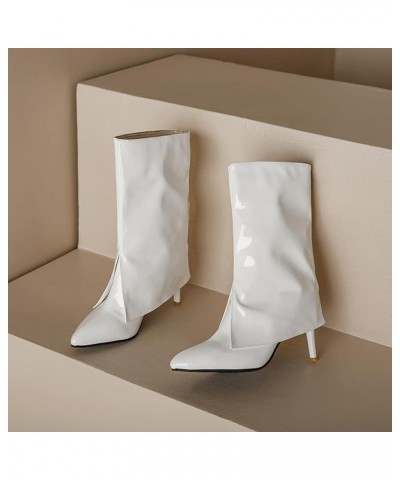 Fashion Stiletto Heels Mid Calf Boots for Women 29 White $28.59 Boots