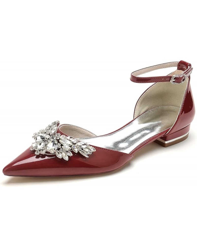 Womens Ballet Flats Shoes Soft Crystal Pointy Toe on Wedding Ankle Straps Flats Dress for Women Burgundy US8 $30.75 Flats