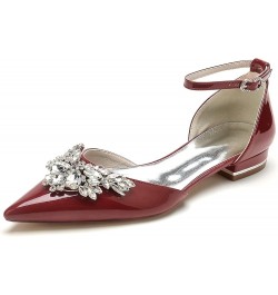 Womens Ballet Flats Shoes Soft Crystal Pointy Toe on Wedding Ankle Straps Flats Dress for Women Burgundy US8 $30.75 Flats