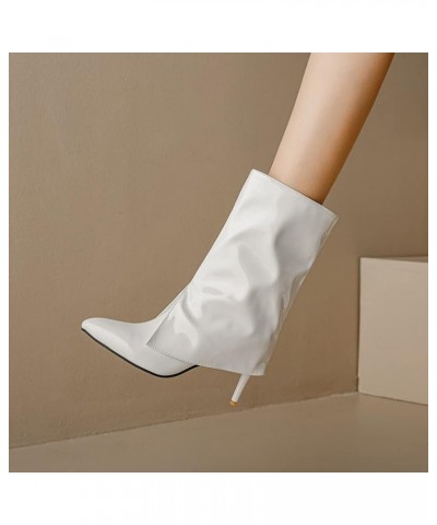 Fashion Stiletto Heels Mid Calf Boots for Women 29 White $28.59 Boots