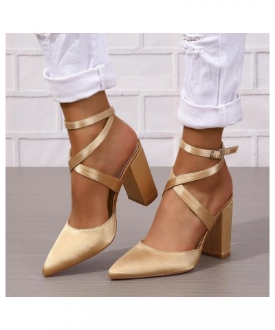 Sandals Women Stylish Straps Pointed Toe Chunky Heel Wedge Sandals Solid Color Summer Party Weddings Womens Sandals Gold $27....