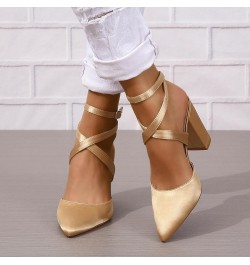 Sandals Women Stylish Straps Pointed Toe Chunky Heel Wedge Sandals Solid Color Summer Party Weddings Womens Sandals Gold $27....