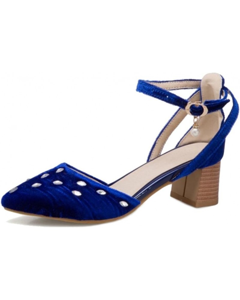 Sandals with Chunky Heel and Pointed Toe Women Velvet Shoes with Large Size Available Blue $25.29 Sandals