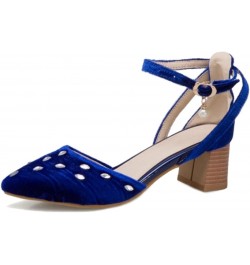 Sandals with Chunky Heel and Pointed Toe Women Velvet Shoes with Large Size Available Blue $25.29 Sandals