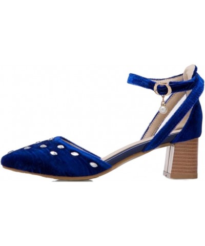 Sandals with Chunky Heel and Pointed Toe Women Velvet Shoes with Large Size Available Blue $25.29 Sandals