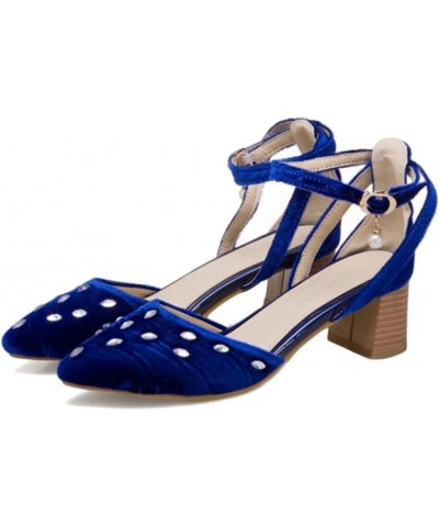 Sandals with Chunky Heel and Pointed Toe Women Velvet Shoes with Large Size Available Blue $25.29 Sandals