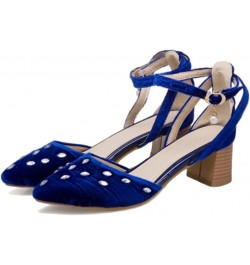 Sandals with Chunky Heel and Pointed Toe Women Velvet Shoes with Large Size Available Blue $25.29 Sandals