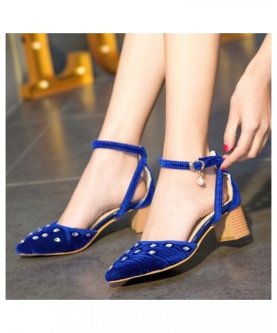 Sandals with Chunky Heel and Pointed Toe Women Velvet Shoes with Large Size Available Blue $25.29 Sandals