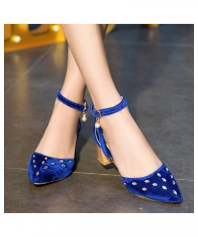 Sandals with Chunky Heel and Pointed Toe Women Velvet Shoes with Large Size Available Blue $25.29 Sandals